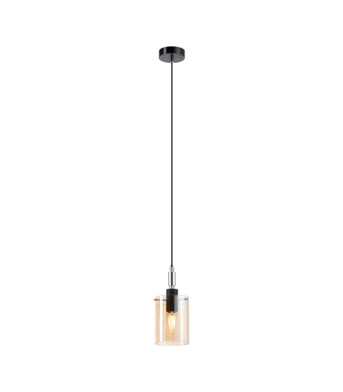 Eden 10cm 1.5m Single Pendant 10x13.5cm Cylinder Glass 1 Light E14 IP44 Black/Polished Chrome/Amber-4