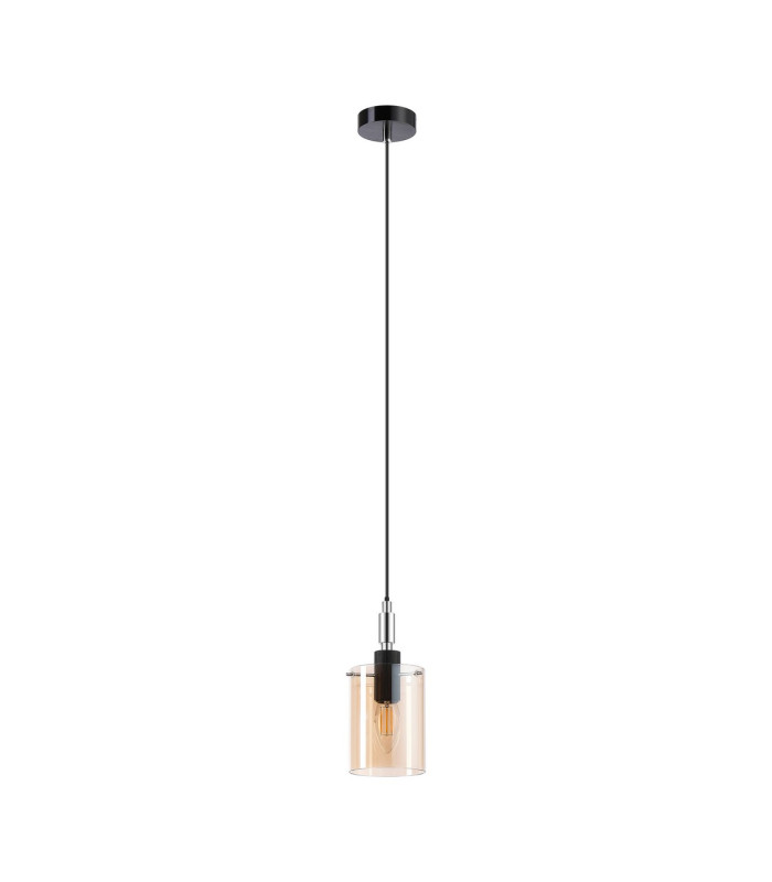 Eden 10cm 1.5m Single Pendant 10x13.5cm Cylinder Glass 1 Light E14 IP44 Black/Polished Chrome/Amber-5