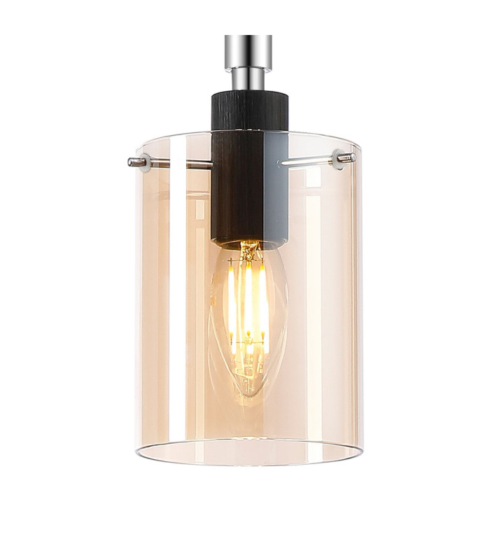 Eden 10cm 1.5m Single Pendant 10x13.5cm Cylinder Glass 1 Light E14 IP44 Black/Polished Chrome/Amber-6