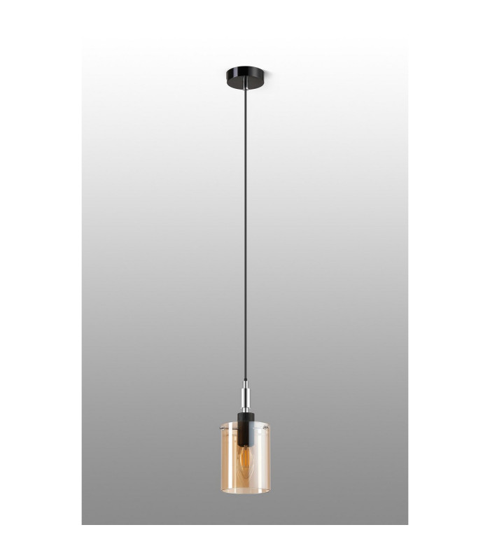 Eden 10cm 1.5m Single Pendant 10x13.5cm Cylinder Glass 1 Light E14 IP44 Black/Polished Chrome/Amber-9