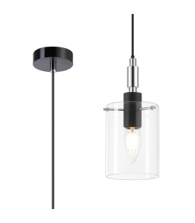 Eden 10cm 1.5m Single Pendant 10x13.5cm Cylinder Glass 1 Light E14 IP44 Black/Polished Chrome/Clear-1