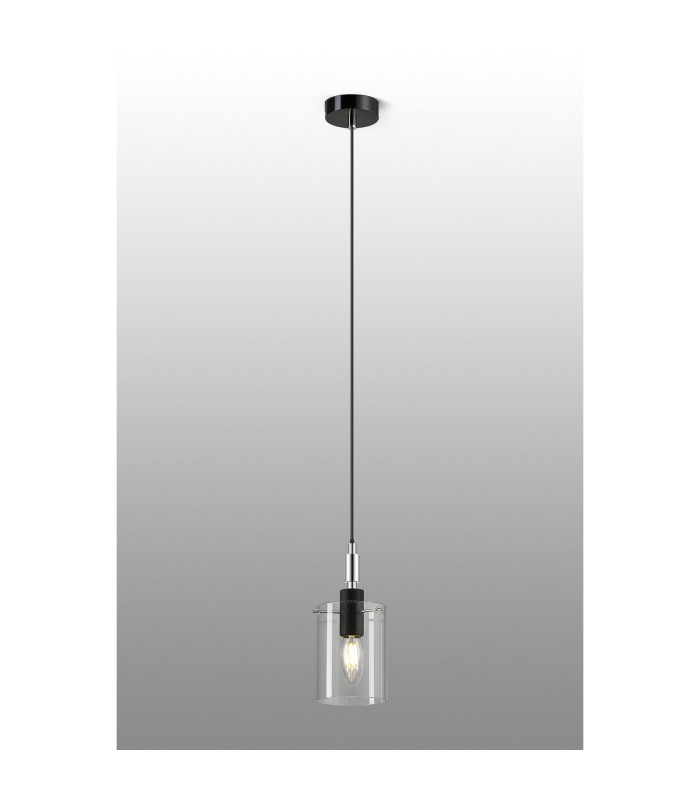 Eden 10cm 1.5m Single Pendant 10x13.5cm Cylinder Glass 1 Light E14 IP44 Black/Polished Chrome/Clear-3
