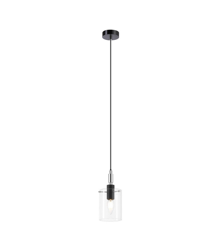 Eden 10cm 1.5m Single Pendant 10x13.5cm Cylinder Glass 1 Light E14 IP44 Black/Polished Chrome/Clear-4
