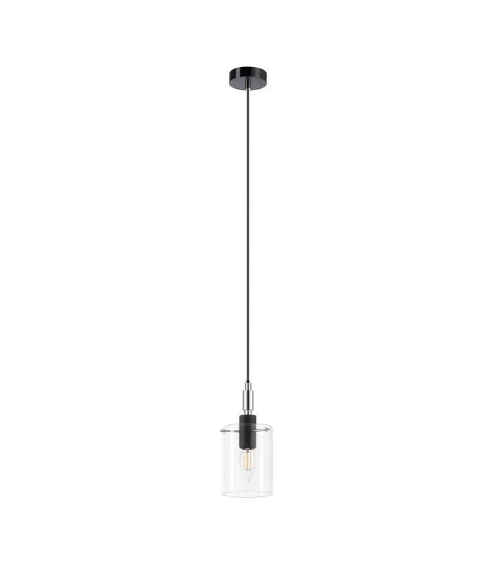 Eden 10cm 1.5m Single Pendant 10x13.5cm Cylinder Glass 1 Light E14 IP44 Black/Polished Chrome/Clear-5