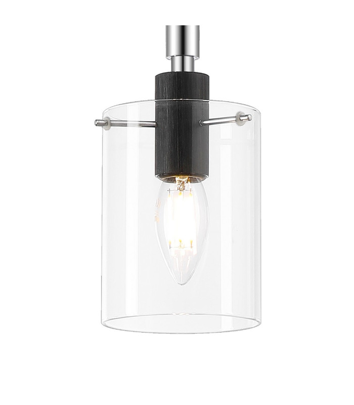 Eden 10cm 1.5m Single Pendant 10x13.5cm Cylinder Glass 1 Light E14 IP44 Black/Polished Chrome/Clear-6