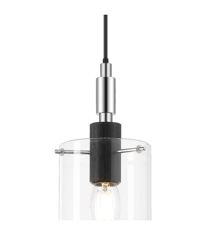 Eden 10cm 1.5m Single Pendant 10x13.5cm Cylinder Glass 1 Light E14 IP44 Black/Polished Chrome/Clear-7