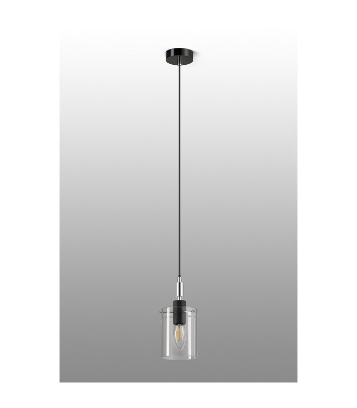 Eden 10cm 1.5m Single Pendant 10x13.5cm Cylinder Glass 1 Light E14 IP44 Black/Polished Chrome/Clear-9