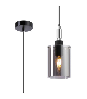Eden 10cm 1.5m Single Pendant 10x13.5cm Cylinder Glass 1 Light E14 IP44 Black/Polished Chrome/Smoke-1