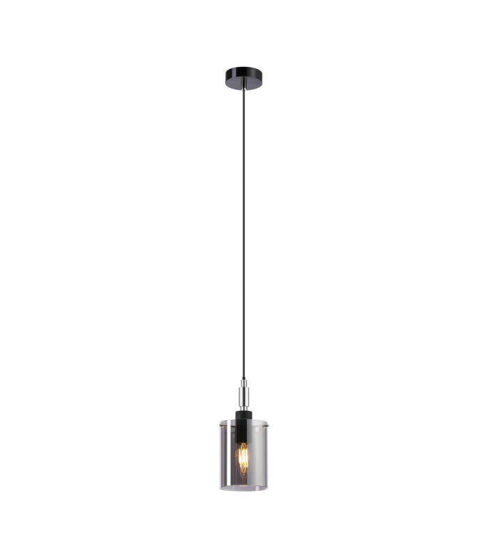 Eden 10cm 1.5m Single Pendant 10x13.5cm Cylinder Glass 1 Light E14 IP44 Black/Polished Chrome/Smoke-4