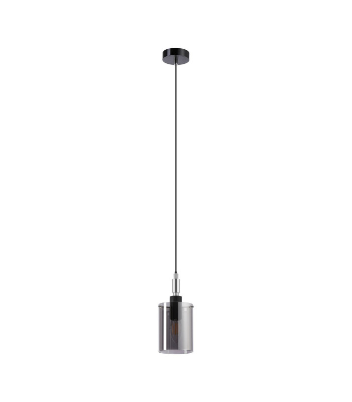 Eden 10cm 1.5m Single Pendant 10x13.5cm Cylinder Glass 1 Light E14 IP44 Black/Polished Chrome/Smoke-5