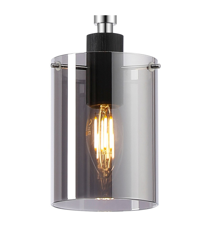 Eden 10cm 1.5m Single Pendant 10x13.5cm Cylinder Glass 1 Light E14 IP44 Black/Polished Chrome/Smoke-6