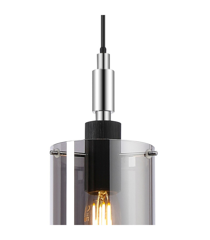 Eden 10cm 1.5m Single Pendant 10x13.5cm Cylinder Glass 1 Light E14 IP44 Black/Polished Chrome/Smoke-7