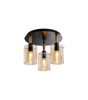 Eden 30cm Round Semi Ceiling 10x13.5cm Cylinder Glass 3 Light E14 IP44 Black/Brass Gold/Amber-1