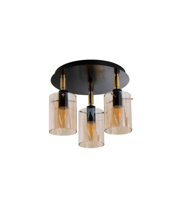 Eden 30cm Round Semi Ceiling 10x13.5cm Cylinder Glass 3 Light E14 IP44 Black/Brass Gold/Amber-4