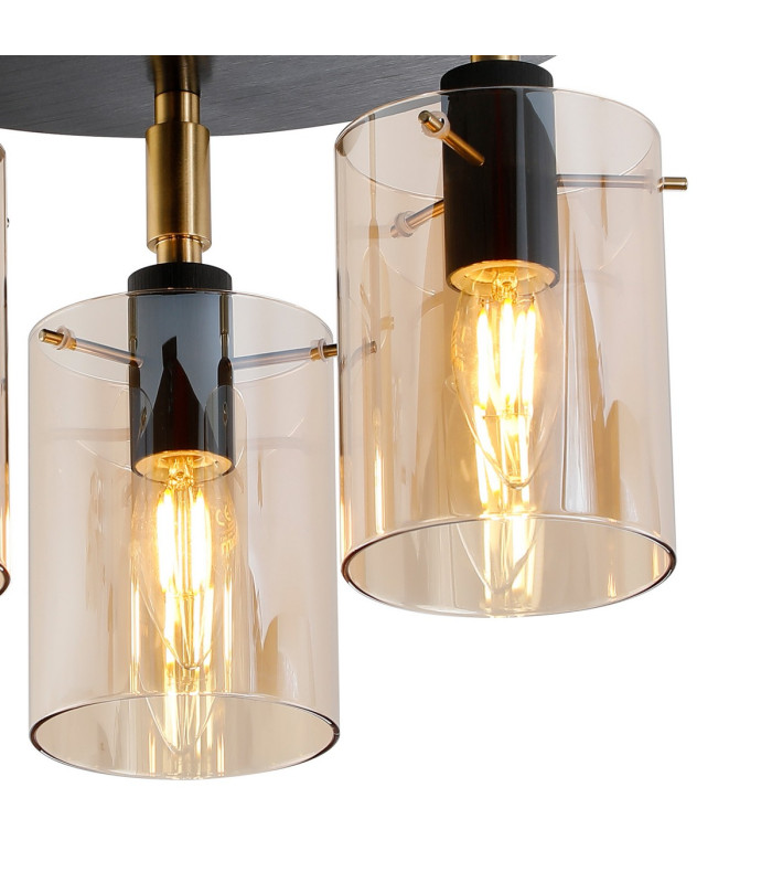 Eden 30cm Round Semi Ceiling 10x13.5cm Cylinder Glass 3 Light E14 IP44 Black/Brass Gold/Amber-6