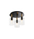 Eden 30cm Round Semi Ceiling 10x13.5cm Cylinder Glass 3 Light E14 IP44 Black/Brass Gold/Clear-1