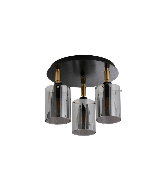 Eden 30cm Round Semi Ceiling 10x13.5cm Cylinder Glass 3 Light E14 IP44 Black/Brass Gold/Smoke-4
