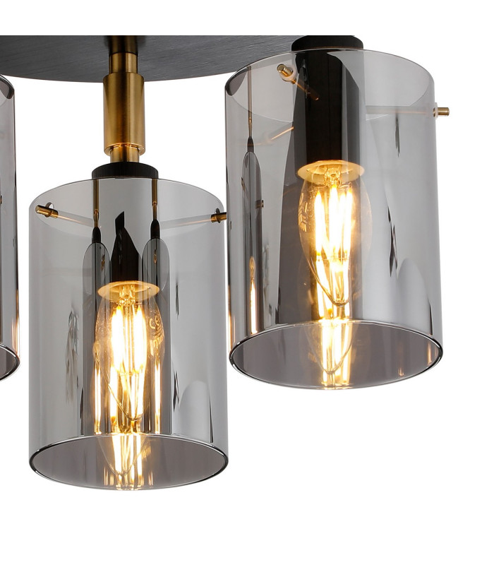 Eden 30cm Round Semi Ceiling 10x13.5cm Cylinder Glass 3 Light E14 IP44 Black/Brass Gold/Smoke-6