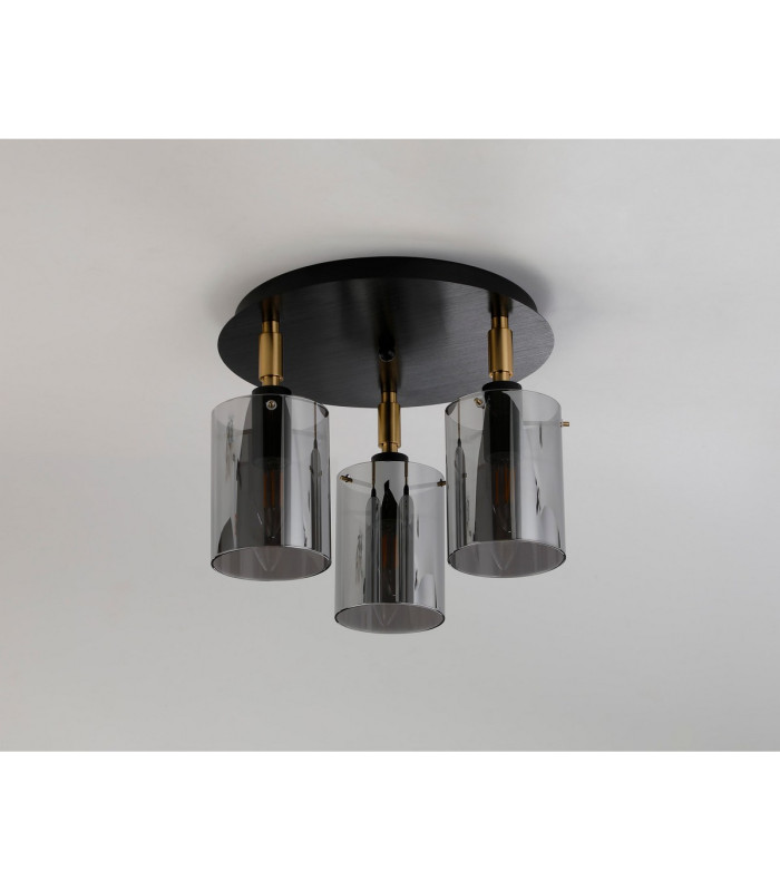 Eden 30cm Round Semi Ceiling 10x13.5cm Cylinder Glass 3 Light E14 IP44 Black/Brass Gold/Smoke-7