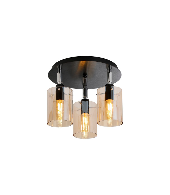 Eden 30cm Round Semi Ceiling 10x13.5cm Cylinder Glass 3 Light E14 IP44 Black/Polished Chrome/Amber-1
