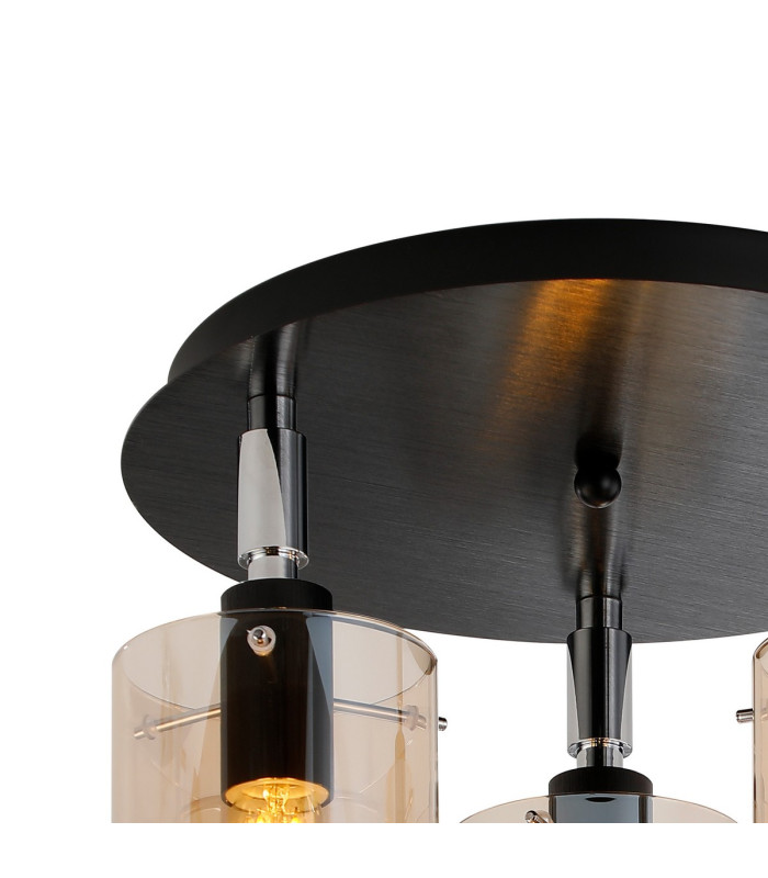 Eden 30cm Round Semi Ceiling 10x13.5cm Cylinder Glass 3 Light E14 IP44 Black/Polished Chrome/Amber-5
