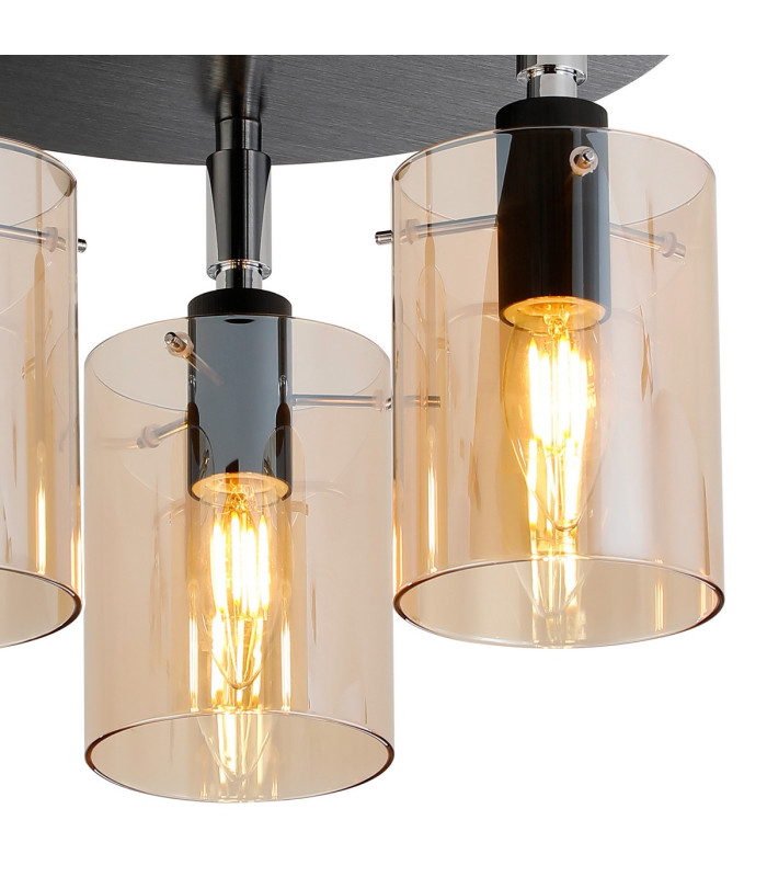 Eden 30cm Round Semi Ceiling 10x13.5cm Cylinder Glass 3 Light E14 IP44 Black/Polished Chrome/Amber-6