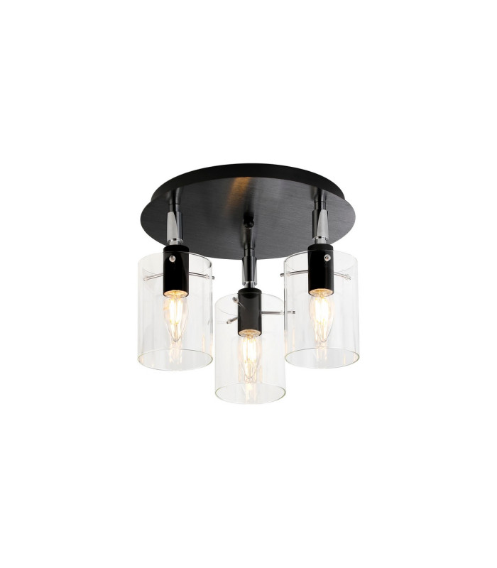 Eden 30cm Round Semi Ceiling 10x13.5cm Cylinder Glass 3 Light E14 IP44 Black/Polished Chrome/Clear-1