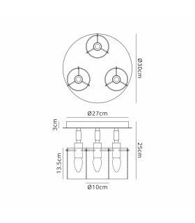 Eden 30cm Round Semi Ceiling 10x13.5cm Cylinder Glass 3 Light E14 IP44 Black/Polished Chrome/Clear-2