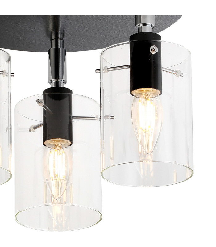 Eden 30cm Round Semi Ceiling 10x13.5cm Cylinder Glass 3 Light E14 IP44 Black/Polished Chrome/Clear-6