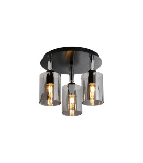 Eden 30cm Round Semi Ceiling 10x13.5cm Cylinder Glass 3 Light E14 IP44 Black/Polished Chrome/Smoke-1
