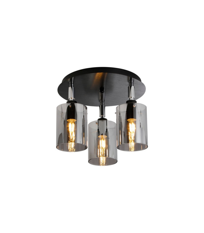Eden 30cm Round Semi Ceiling 10x13.5cm Cylinder Glass 3 Light E14 IP44 Black/Polished Chrome/Smoke-1