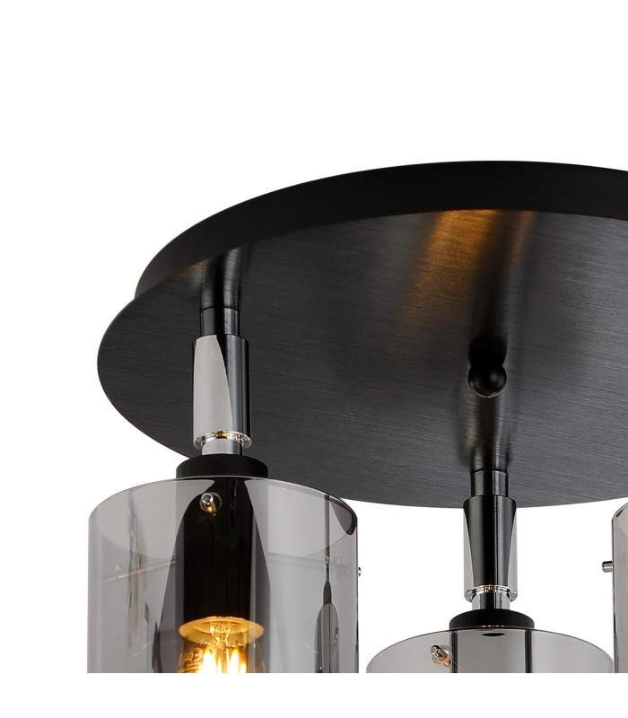 Eden 30cm Round Semi Ceiling 10x13.5cm Cylinder Glass 3 Light E14 IP44 Black/Polished Chrome/Smoke-5