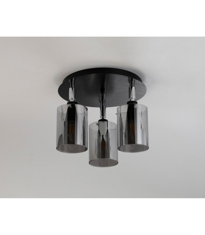 Eden 30cm Round Semi Ceiling 10x13.5cm Cylinder Glass 3 Light E14 IP44 Black/Polished Chrome/Smoke-7