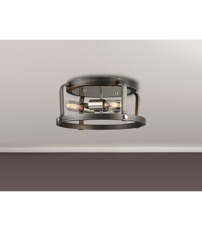 Goshen 39cm Flush Round 3 Light E27 Pewter / Polished Nickel-3