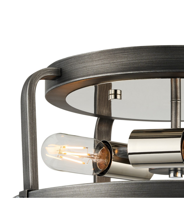 Goshen 39cm Flush Round 3 Light E27 Pewter / Polished Nickel-5