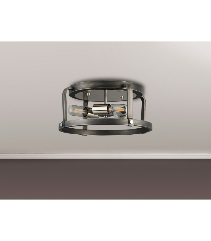 Goshen 39cm Flush Round 3 Light E27 Pewter / Polished Nickel-7