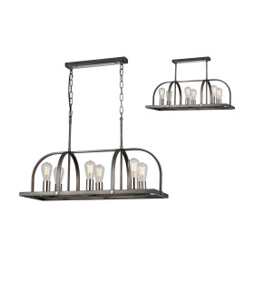 Goshen Pendant/Semi Flush Oblong 6 Light E27 Pewter / Polished Nickel-1