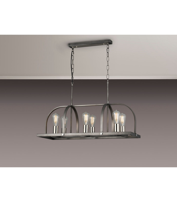 Goshen Pendant/Semi Flush Oblong 6 Light E27 Pewter / Polished Nickel-3