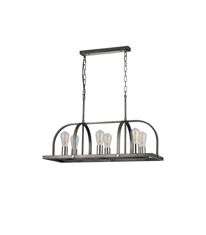 Goshen Pendant/Semi Flush Oblong 6 Light E27 Pewter / Polished Nickel-4