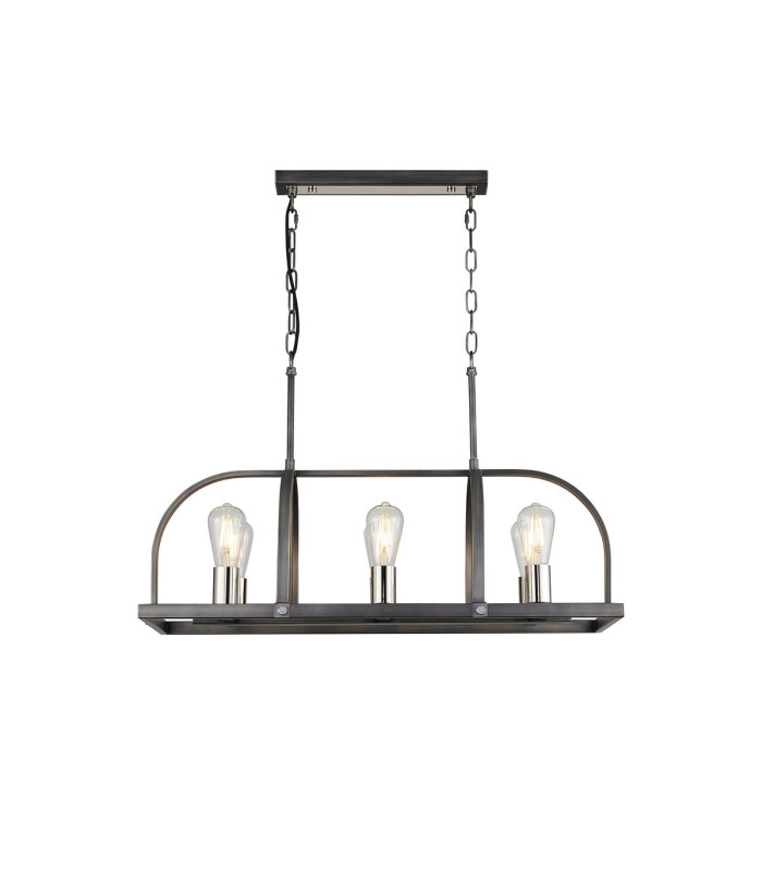 Goshen Pendant/Semi Flush Oblong 6 Light E27 Pewter / Polished Nickel-5