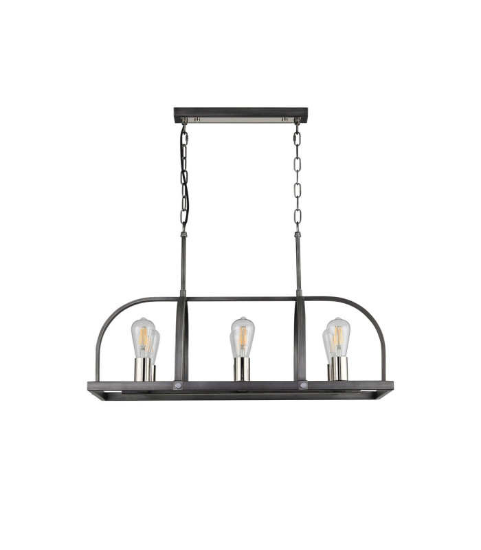 Goshen Pendant/Semi Flush Oblong 6 Light E27 Pewter / Polished Nickel-10