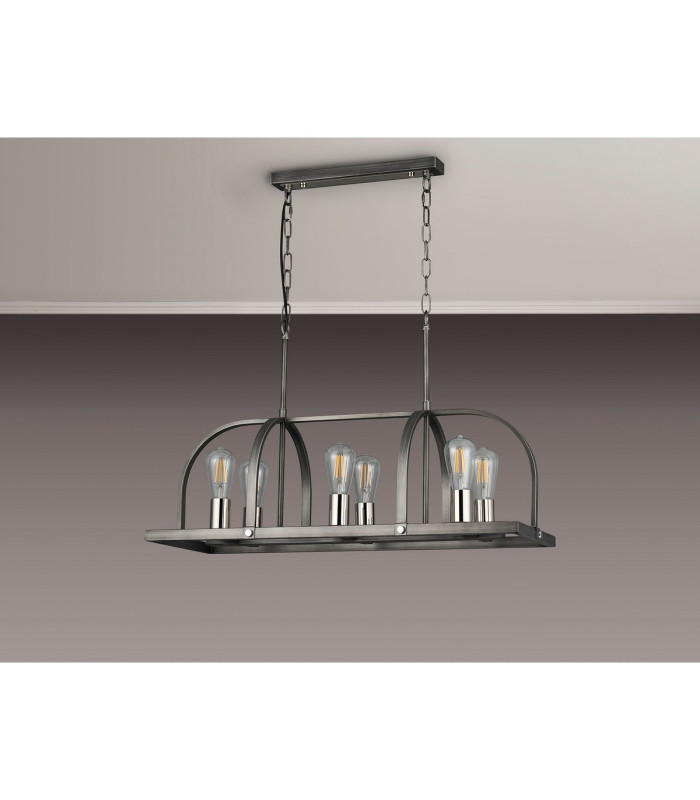 Goshen Pendant/Semi Flush Oblong 6 Light E27 Pewter / Polished Nickel-11
