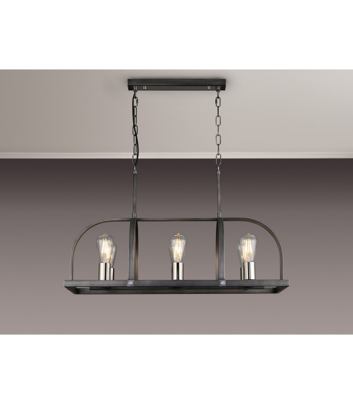 Goshen Pendant/Semi Flush Oblong 6 Light E27 Pewter / Polished Nickel-12