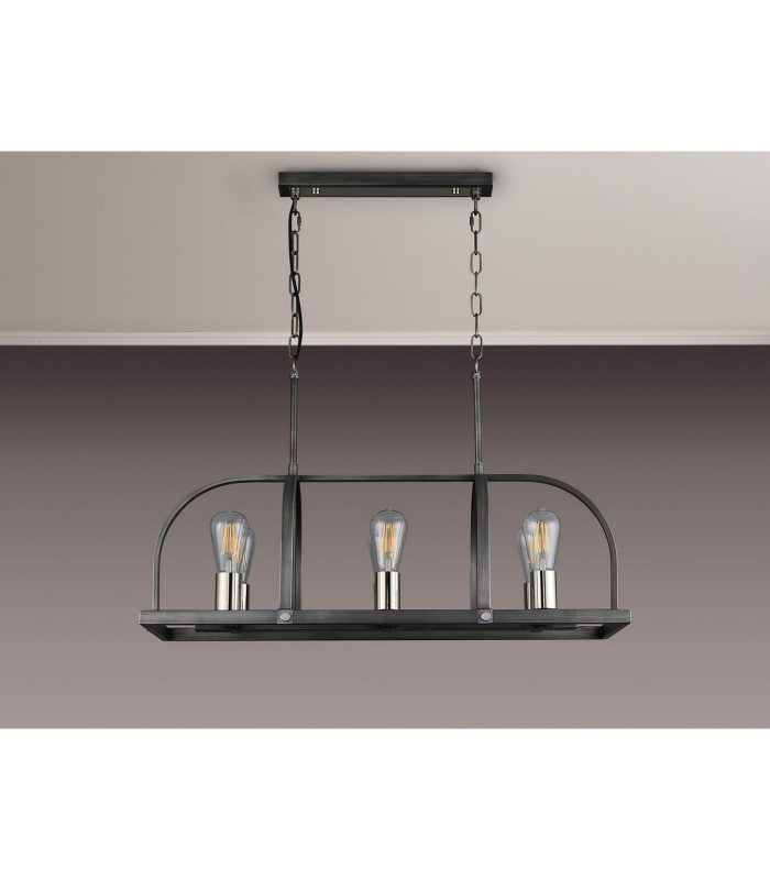 Goshen Pendant/Semi Flush Oblong 6 Light E27 Pewter / Polished Nickel-13
