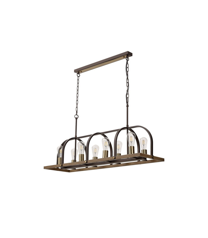 Goshen Pendant/Semi Flush Oblong 8 Light E27 Brown Oxide / Antique Bronze / Wood-6