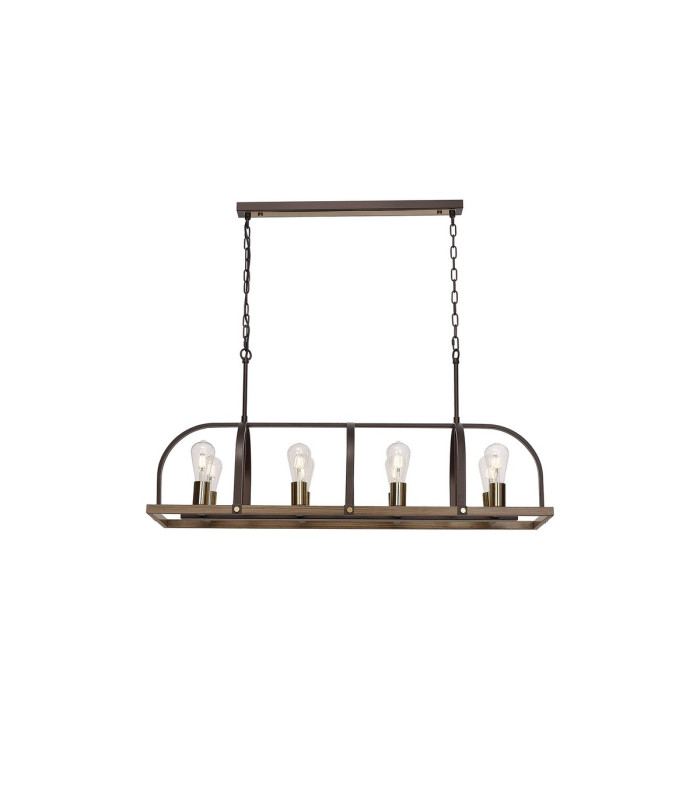 Goshen Pendant/Semi Flush Oblong 8 Light E27 Brown Oxide / Antique Bronze / Wood-7
