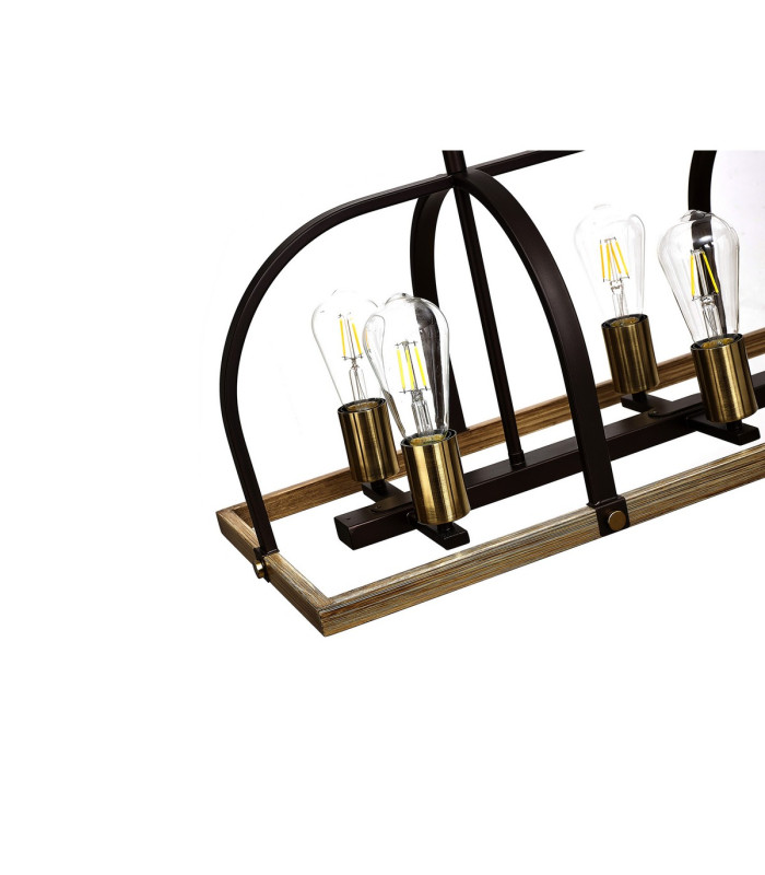 Goshen Pendant/Semi Flush Oblong 8 Light E27 Brown Oxide / Antique Bronze / Wood-10