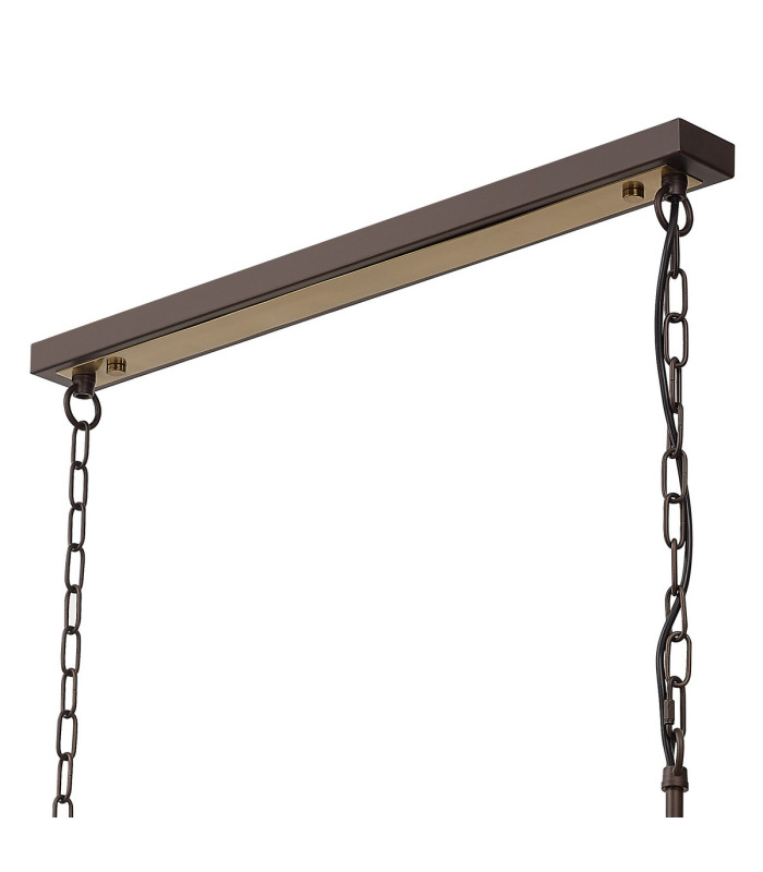 Goshen Pendant/Semi Flush Oblong 8 Light E27 Brown Oxide / Antique Bronze / Wood-13