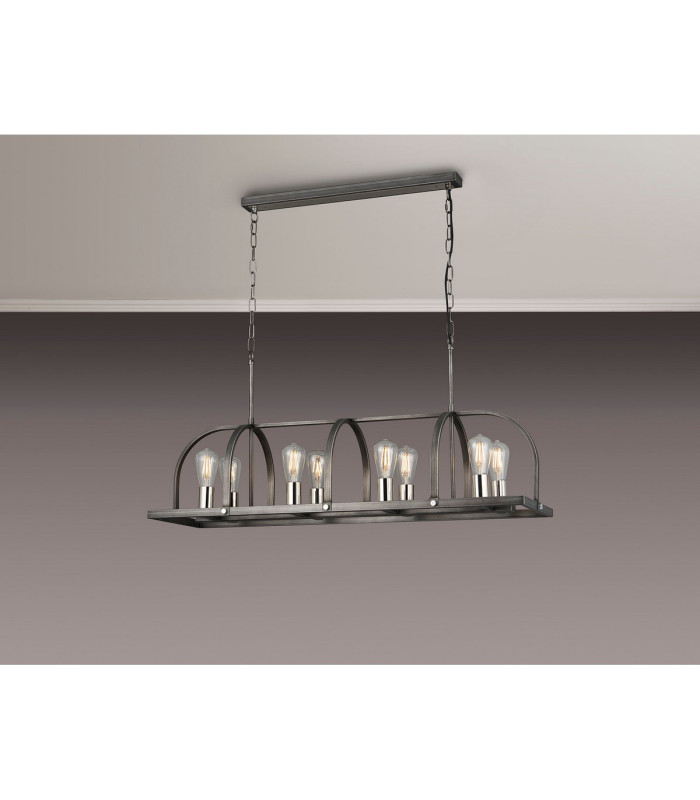 Goshen Pendant/Semi Flush Oblong 8 Light E27 Pewter / Polished Nickel-3