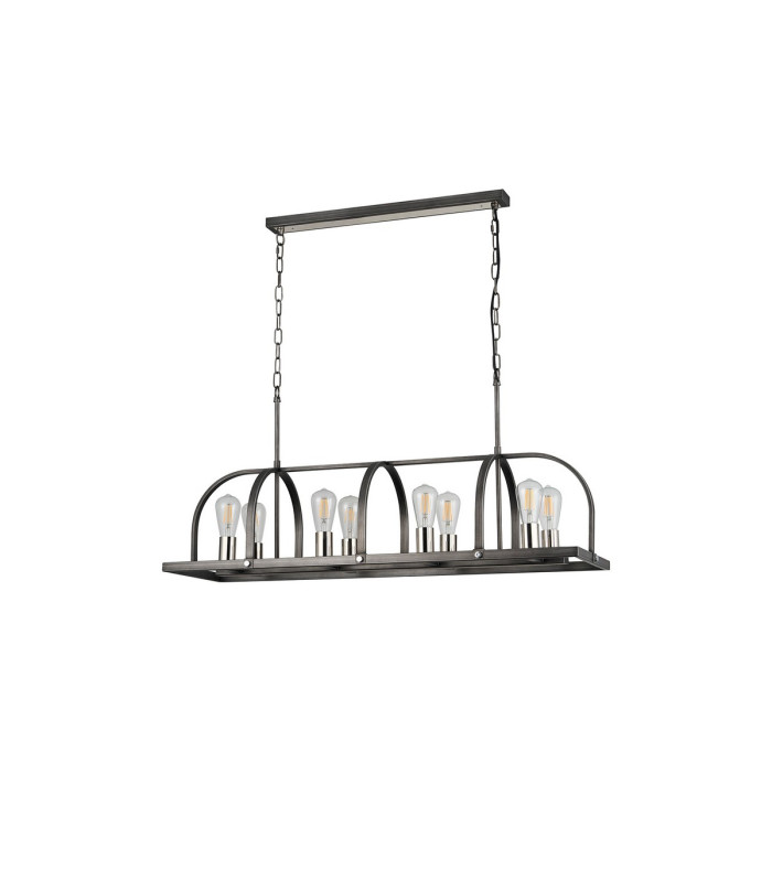 Goshen Pendant/Semi Flush Oblong 8 Light E27 Pewter / Polished Nickel-4